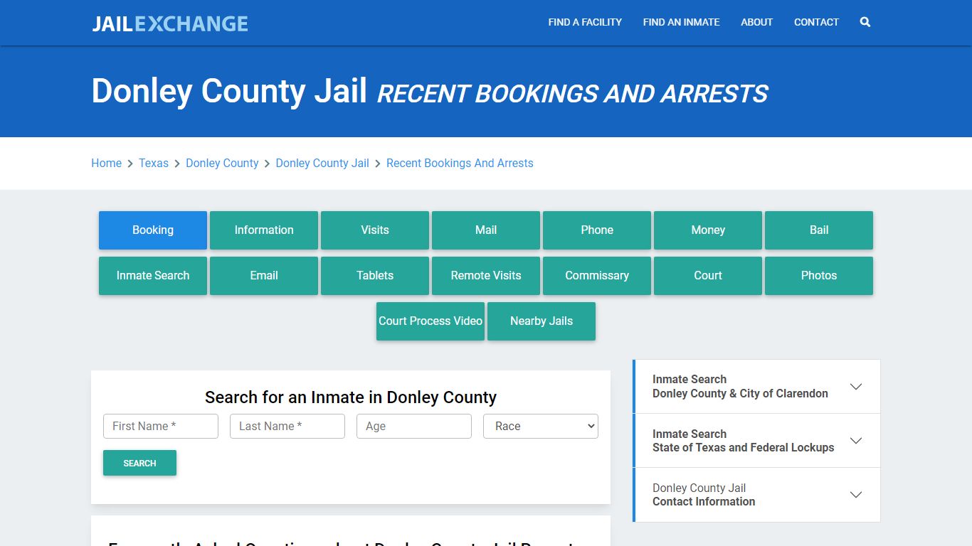 Donley County Jail Recent Bookings And Arrests - Jail Exchange